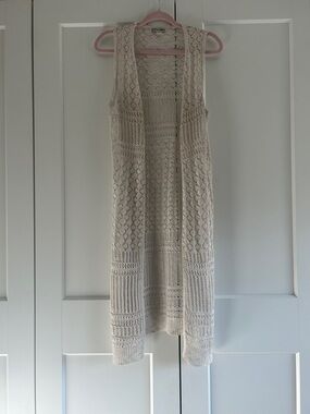 Moral Fiber Cream Crochet Open-Knit Vest